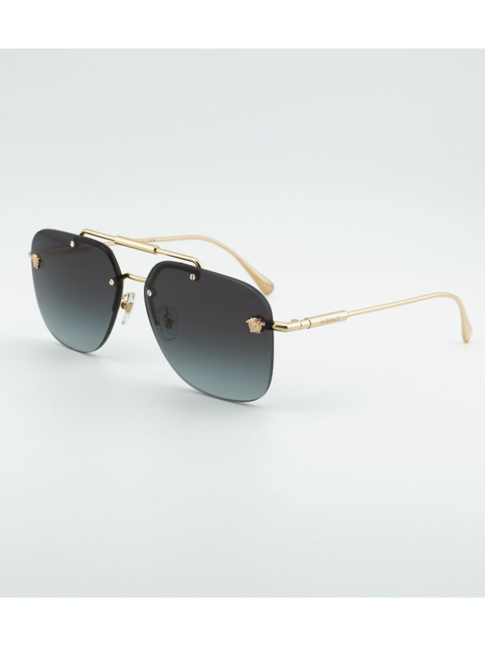 Versace VE2296 100284 Sunglasses Gold Rimless Aviator Frame, Grey Lenses